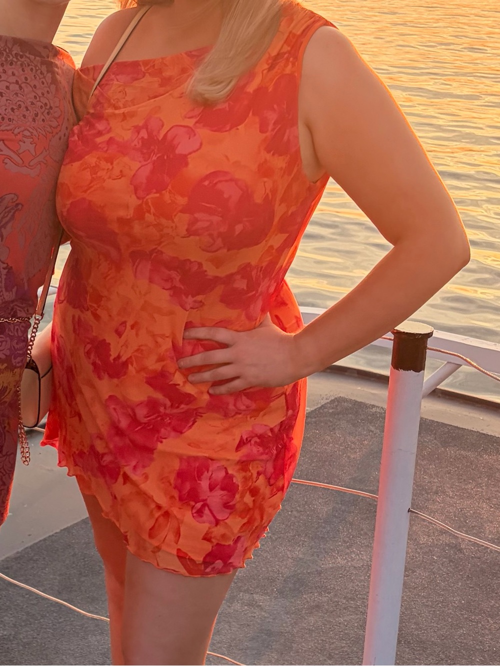 Floral Orange-Pink Cowl Neck Slip Dress